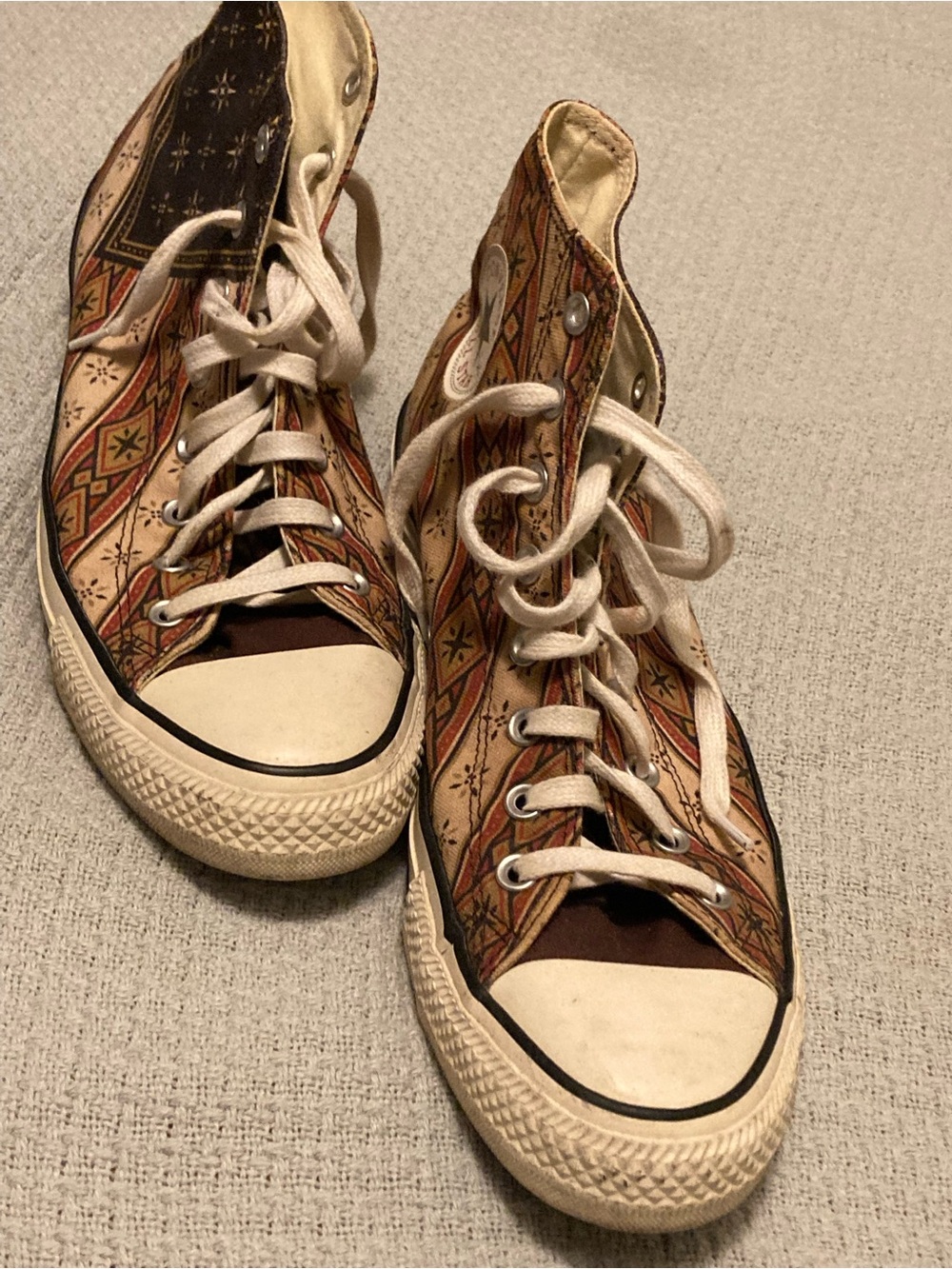 Converse All Star High Top Sneakers in Tan with Brown & Red Pattern - Picture 3 of 8